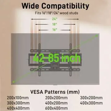 USX MOUNT UL Listed TV Wall Mount for 42"-85" TVS, Fits 16" 18" or 24" Studs, Full Motion TV Mount Swivel Tilt Extension TV Bracket with Dual Articulating Arms, Max VESA 600x400mm, Load 110lbs