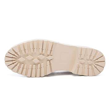 YETIER Platform Womens Loafer Leather Slip-ons Round Toe Chunky Loafer Shoes Penny Casual Fashion Shoes with Chain Beige