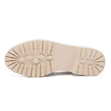 YETIER Platform Womens Loafer Leather Slip-ons Round Toe Chunky Loafer Shoes Penny Casual Fashion Shoes with Chain Beige