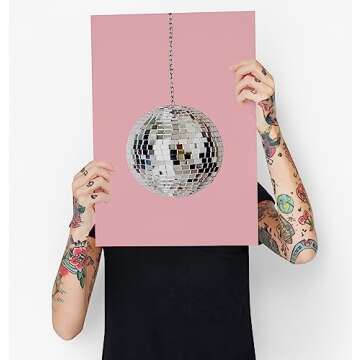 VMXWLL Vintage Pink Poster Retro Disco Balls-70s 80s Vintage Style Wall Art Canvas Poster Aesthetic ...
