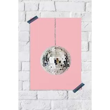 VMXWLL Vintage Pink Disco Ball Poster - Retro 70s 80s Decor