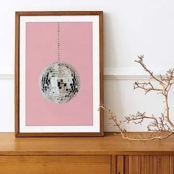 VMXWLL Vintage Pink Disco Ball Poster - Retro 70s 80s Decor