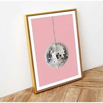 VMXWLL Vintage Pink Disco Ball Poster - Retro 70s 80s Decor