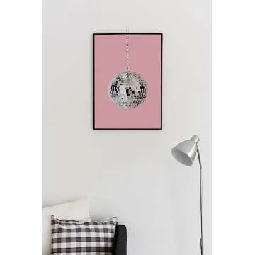VMXWLL Vintage Pink Disco Ball Poster - Retro 70s 80s Decor
