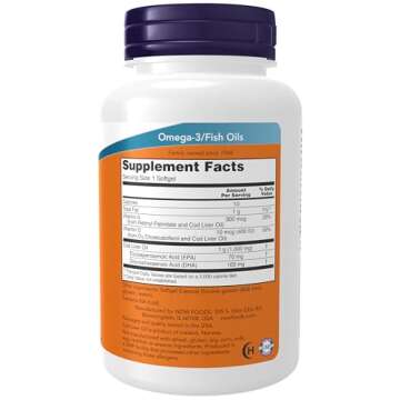NOW Foods Supplements, Cod Liver Oil, Extra Strength 1,000 mg with Vitamins A & D-3, EPA, DHA, 90 So...