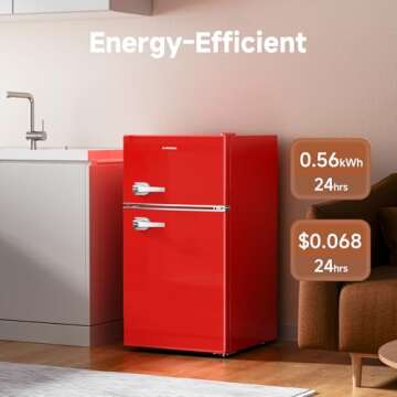 BANGSON Mini Fridge with Freezer, 3.2 CU.FT Small Refrigerator with Freezer, Door Handle, Bottle Opener, For Bedroom, Dorm, Office, Home, Garage or RV, (Red)