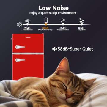 BANGSON Mini Fridge with Freezer, 3.2 CU.FT Small Refrigerator with Freezer, Door Handle, Bottle Opener, For Bedroom, Dorm, Office, Home, Garage or RV, (Red)