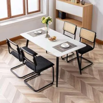 Zesthouse Natural Rattan Dining Chairs Set of 4, Modern Kitchen Chairs with Solid Wood Back for Dini...