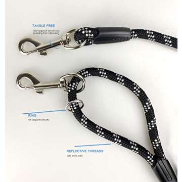 Codepets Long Rope Dog Leash for Dog Training 12FT 20FT 30FT 50FT, Reflective Threads Dog Leashes Tie-Out Check Cord Recall Training Agility Lead for Large Medium Small Dogs (Black, 10mm*12ft)