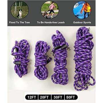 Codepets Long Rope Dog Leash for Dog Training 12FT 20FT 30FT 50FT, Reflective Threads Dog Leashes Tie-Out Check Cord Recall Training Agility Lead for Large Medium Small Dogs (Black, 10mm*12ft)