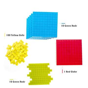 Base Ten Blocks Set - 121PCs Base 10 Set Learning Math Manipulative Teach Kids Volume, Place Value a...