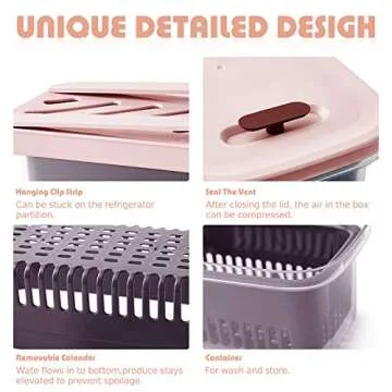 Food Storage Containers with Lids，BPA-free Airtight Pull-out Fridge Drawer Organizer，Food Fresh-keeping Organizer Container with Strainers,Used in storing Fruits Vegetables Meat Fresh Fish（Pink+Blue）