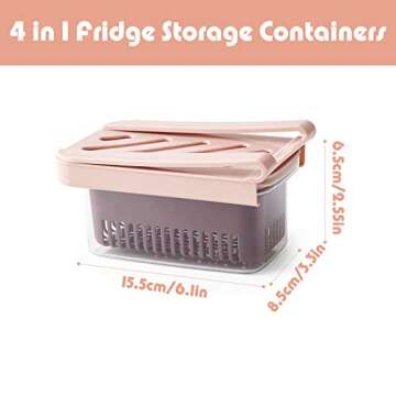 Food Storage Containers with Lids，BPA-free Airtight Pull-out Fridge Drawer Organizer，Food Fresh-keeping Organizer Container with Strainers,Used in storing Fruits Vegetables Meat Fresh Fish（Pink+Blue）