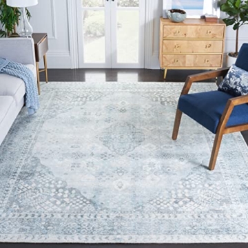 SAFAVIEH Restoration Vintage Collection Area Rug - 8' x 10', Grey & Light Blue, Handmade Distressed ...
