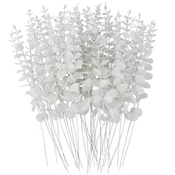 FEQO 36 Pcs White Eucalyptus Stems for Elegant Decor
