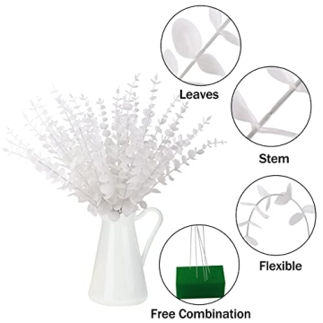 FEQO 36 Pcs White Eucalyptus Stems for Elegant Decor