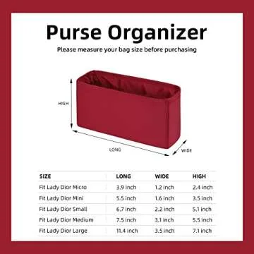 DGAZ Silk Purse Organizer Insert For Lady-Dior Micro/Mini/S/M/L bags，Silky Smooth Bag Organizer，Luxury Handbag & Tote Shaper（Wine Red，Micro）