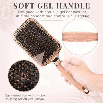 Lily England Hair Brush for Women For All Hair Types - Professional Paddle Brush for Blow Drying, Hair Detangling, & Straightening - Flat Hairbrush With Gel Handle for Easy Grip, Rose Gold