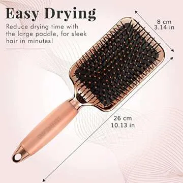 Lily England Hair Brush for Women For All Hair Types - Professional Paddle Brush for Blow Drying, Hair Detangling, & Straightening - Flat Hairbrush With Gel Handle for Easy Grip, Rose Gold