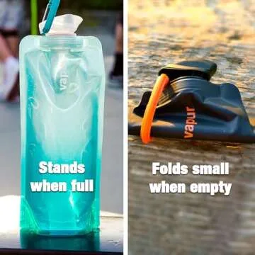 Vapur, Collapsible Water Bottle- 1 Liter, 33 Ounces- Reusable Leak Proof Water Bottles with Carabiner for Working Out, Camping, Backpacking, Hiking & Travel, Malibu Teal, Gradient Anti-Bottle