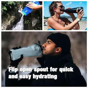 Vapur, Collapsible Water Bottle- 1 Liter, 33 Ounces- Reusable Leak Proof Water Bottles with Carabiner for Working Out, Camping, Backpacking, Hiking & Travel, Malibu Teal, Gradient Anti-Bottle