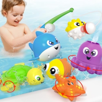 JOYIN Baby Bath Toy Set - Magnetic Fishing Toy with Fishing Rod, Soft Puffer & Clown Fish, Spinning ...