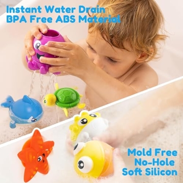 JOYIN Baby Bath Toy Set - Magnetic Fishing Toy with Fishing Rod, Soft Puffer & Clown Fish, Spinning Octopus and Starfish, Wind-up Shark and Turtle - Sensory Development for Infants & Toddler