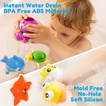 JOYIN Baby Bath Toy Set - Magnetic Fishing Toy with Fishing Rod, Soft Puffer & Clown Fish, Spinning Octopus and Starfish, Wind-up Shark and Turtle - Sensory Development for Infants & Toddler