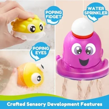 JOYIN Baby Bath Toy Set - Magnetic Fishing Toy with Fishing Rod, Soft Puffer & Clown Fish, Spinning Octopus and Starfish, Wind-up Shark and Turtle - Sensory Development for Infants & Toddler