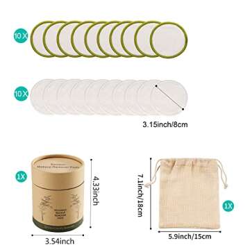 BOUNIPPY Reusable Makeup Remover Pads -20 Pack 100% Organic Reusable Cotton Rounds- - Washable Eco-Friendly Bamboo Velour Pads for All Skin Types, with Cotton Laundry Bag and Round Box for Storage