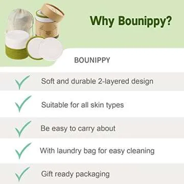 BOUNIPPY Reusable Makeup Remover Pads -20 Pack 100% Organic Reusable Cotton Rounds- - Washable Eco-Friendly Bamboo Velour Pads for All Skin Types, with Cotton Laundry Bag and Round Box for Storage