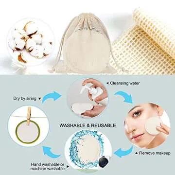 BOUNIPPY Reusable Makeup Remover Pads -20 Pack 100% Organic Reusable Cotton Rounds- - Washable Eco-Friendly Bamboo Velour Pads for All Skin Types, with Cotton Laundry Bag and Round Box for Storage