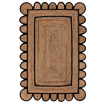 2x3, 2x4, 2x5, 2x6, 2.6x6 2.6x8 2.6x10 Ft. Black Color Scalloped Design Jute Rug Kitchen Rug/Patio R...