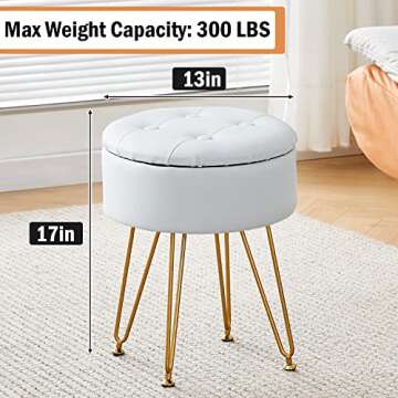 Cpintltr Modern Faux Leather Foot Rest Stool Upholstered Round Storage Ottomans Multipurpose Dressin...