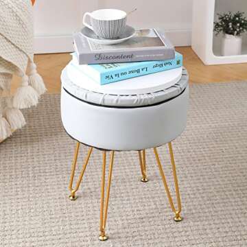 Cpintltr Modern Faux Leather Foot Rest Stool Upholstered Round Storage Ottomans Multipurpose Dressing Stools Luxury Home Decor Ottoman Coffee Table Top Cover Footstool for Couch Entryway Grey
