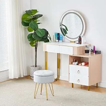 Cpintltr Modern Faux Leather Foot Rest Stool Upholstered Round Storage Ottomans Multipurpose Dressing Stools Luxury Home Decor Ottoman Coffee Table Top Cover Footstool for Couch Entryway Grey