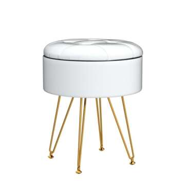 Cpintltr Modern Faux Leather Foot Rest Stool Upholstered Round Storage Ottomans Multipurpose Dressing Stools Luxury Home Decor Ottoman Coffee Table Top Cover Footstool for Couch Entryway Grey