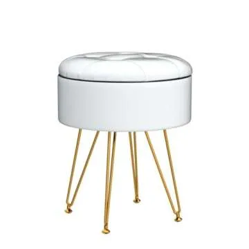 Cpintltr Modern Faux Leather Foot Rest Stool Upholstered Round Storage Ottomans Multipurpose Dressing Stools Luxury Home Decor Ottoman Coffee Table Top Cover Footstool for Couch Entryway Grey