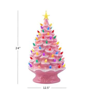 Mr. Christmas Nostalgic Ceramic Christmas Tree with LED Lights Indoor Decoration, 24 Inches, Pink