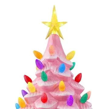 Mr. Christmas Nostalgic Ceramic Christmas Tree with LED Lights Indoor Decoration, 24 Inches, Pink