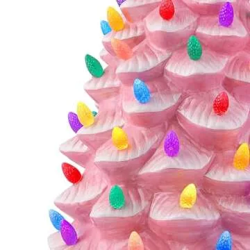 Mr. Christmas Nostalgic Ceramic Christmas Tree with LED Lights Indoor Decoration, 24 Inches, Pink