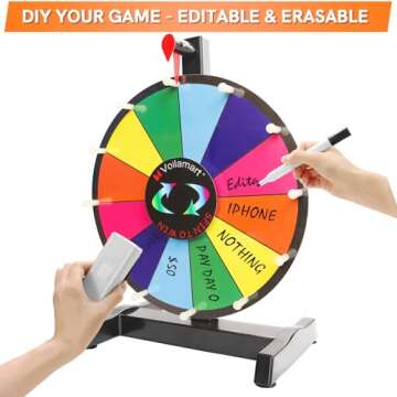 Voilamart 12" Tabletop Spinning Prize Wheel 12 Slots with Durable Plastic Base, Dry Erase, 2 Pointer...