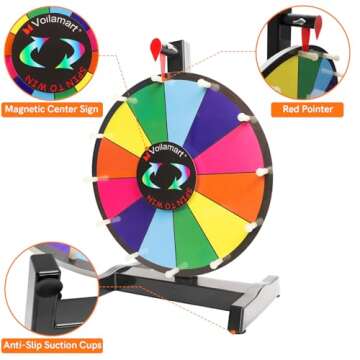 Voilamart 12" Tabletop Spinning Prize Wheel 12 Slots with Durable Plastic Base, Dry Erase, 2 Pointer, for Fortune Spin Game in Party Pub Trade Show Carnival