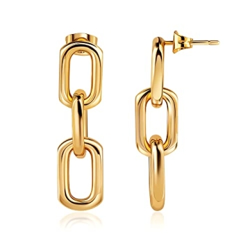 18K Gold Plated Drop Chain Earrings for Women