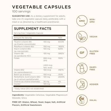 Solgar B-Complex "100", 100 Vegetable Capsules - Heart Health - Nervous System Support - Supports En...