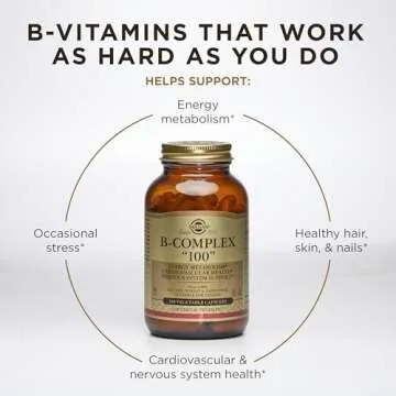 Solgar B-Complex "100", 100 Vegetable Capsules - Heart Health - Nervous System Support - Supports Energy Metabolism - Non GMO, Vegan, Gluten/ Dairy Free, Kosher, Halal - 100 Servings