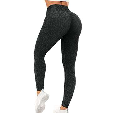 YEOREO Women Seamless Scrunch Butt Camo Workout Leggings High Waisted Athletic Gym Yoga Leggings Black L