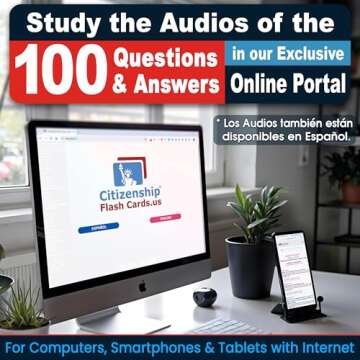 US Citizenship Flash Cards 2025: Compact Naturalization Test Study Guide with 100 USCIS Questions & Answers, New Turn & Flip Method, Lightweight & Portable with Online Audio