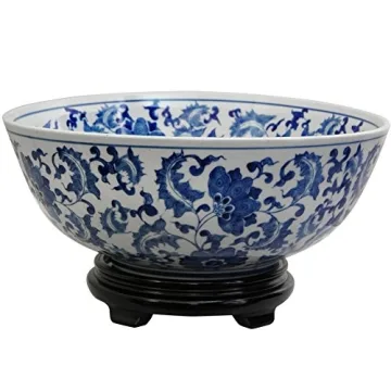 Elegant Red Lantern Large Blue & White Display Bowl for Home Decor