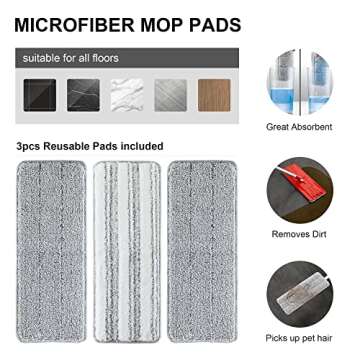 BOSHENG Mop and Bucket with Wringer Set, Flat Floor Mop and Bucket, with 3 Microfiber Mops for Floor Cleaning, Wet and Dry Use for Household Cleaning - Red